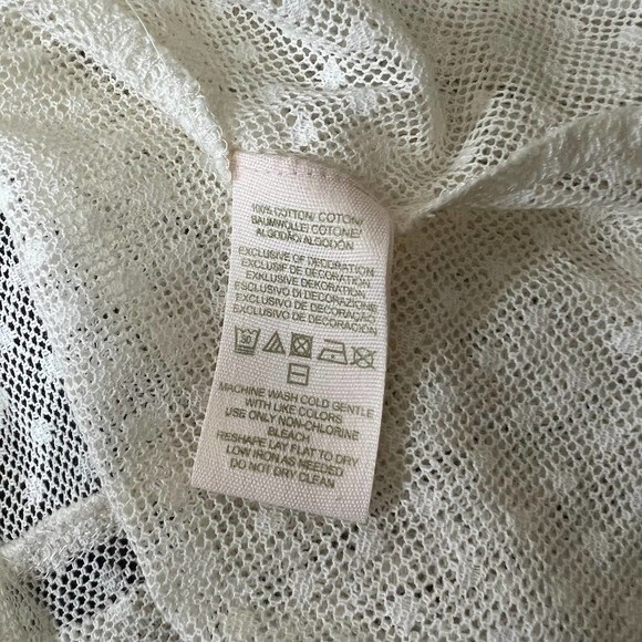 Free People cream top Jocelyn Boho Lace Embroidered Pleated Bell Sleeves size M - Picture 5 of 14